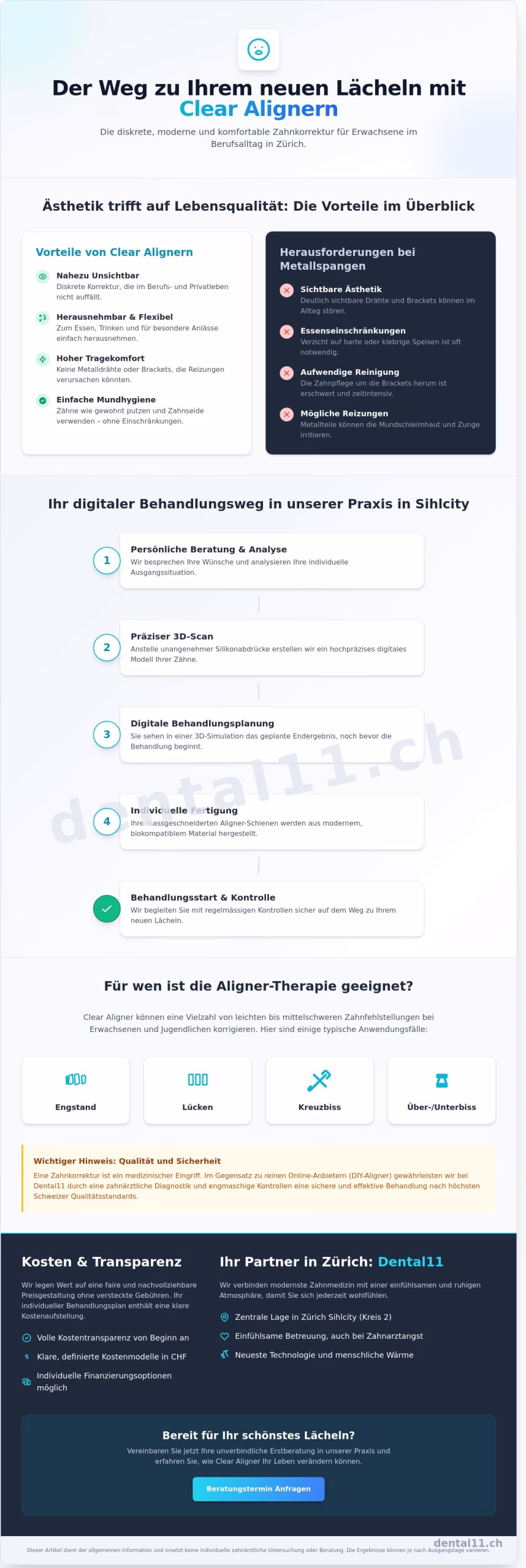 Clear Aligner Zürich: Diskrete Zahnkorrektur bei Dental11 in Sihlcity