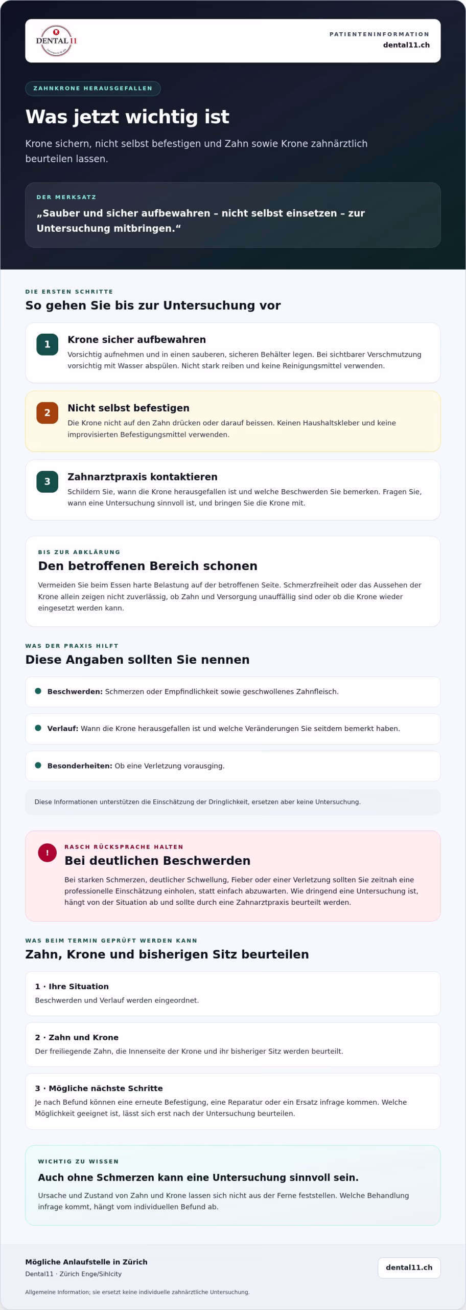 Zahnkrone herausgefallen? Was Sie in Zürich jetzt tun können