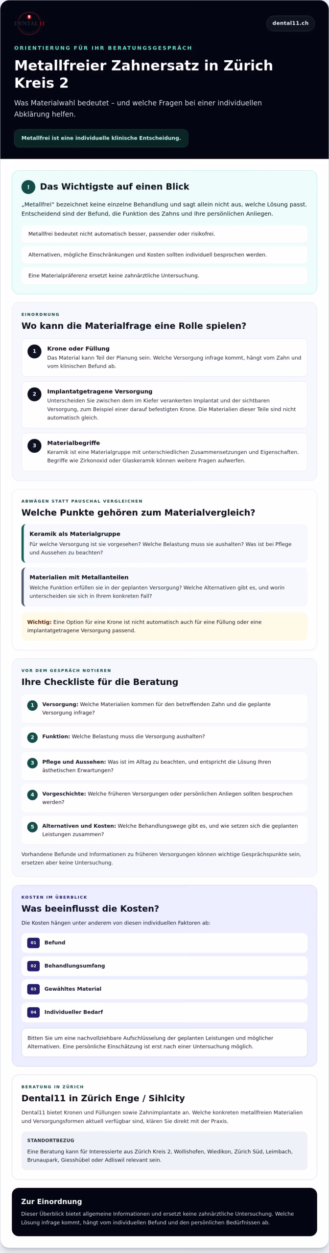 Metallfreier Zahnersatz in Zürich Kreis 2: Materialien und Entscheidungshilfe